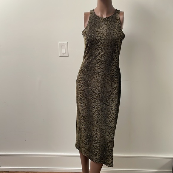Alexia Admor Dress Sleeveless Bodycon Midi Leopard Animal Print Gold Green Large - Picture 1 of 12